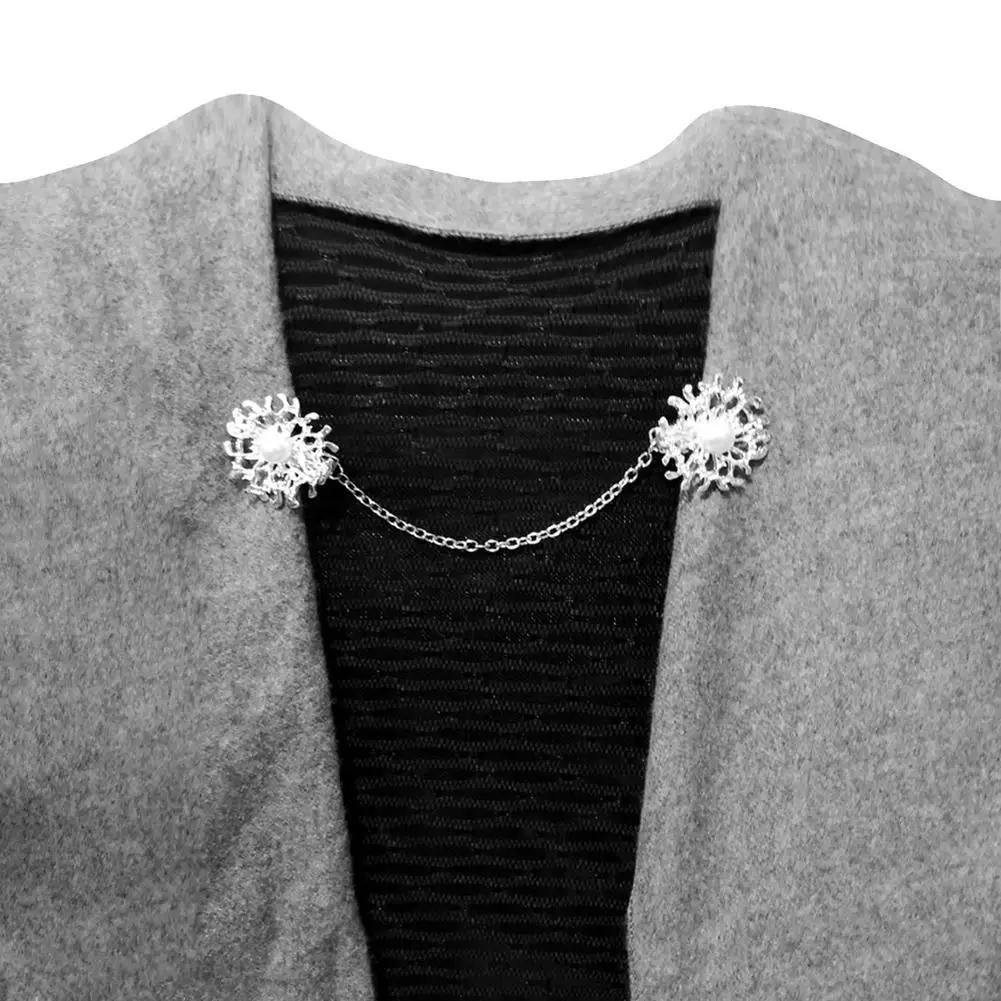

3Pcs/Set Antique Flowers Pearl Women Cardigan Collar Dress Shawl Chain Clip