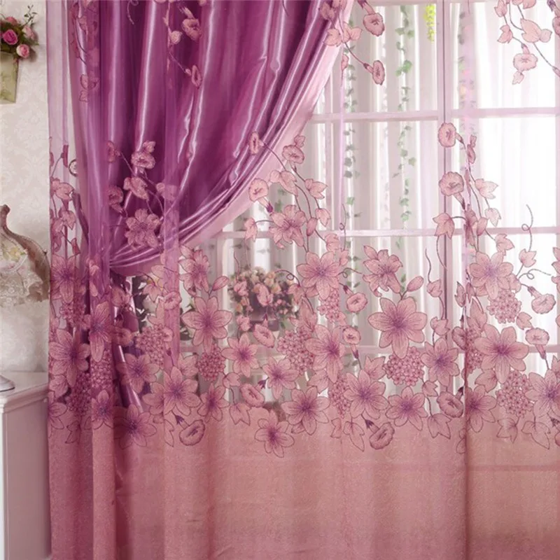 Vogue Цветочный Тюль для дверей и окон в комнате занавес тканевая драпировка Панель Прозрачный шарф декоративные шторы для гостиной