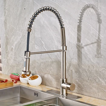 

Contemporary Kitchen Sink Faucet Single Handle Pull Out Swivel Spout Mixer Tap with Cover Plate