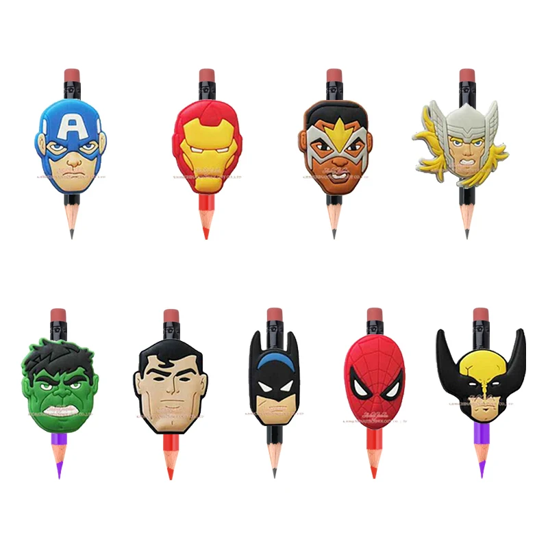 

100pcs/lot Avengers Super Heroes Cartoon Figure icon Pencil Topper/Caps Pen's Accessories School Supplies Kid Gifts Party Favors