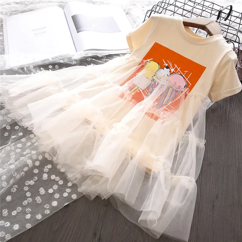 

DFXD 2018 Summer New Fashion Baby Girls Short Sleeve Ice Cream Print Mesh Net Yarn Party Princess Dress Toddler Clothes 2-8Years