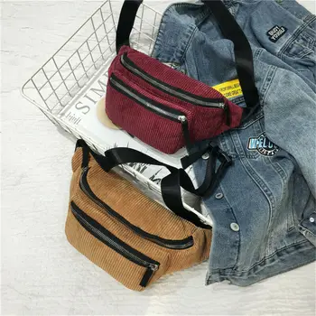 

Classic Fashion Corduroy Fanny Pack Women Waist Bag Adjustable Belt Money Travel Sport Bum Bag New