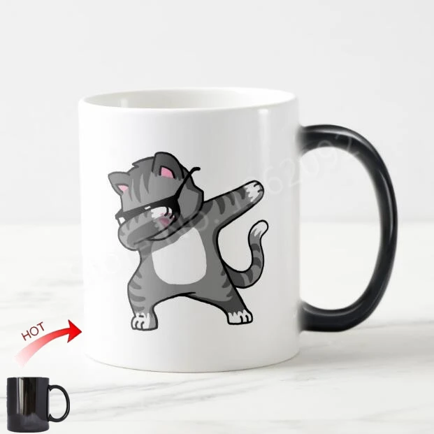 Funny Dabbing Cat Magic Mug Novelty Hip Hop Dab Coffee Tea Cup Cute Glasses Cats Kitten Morphing Cups Birthday Xmas Gift | Дом и сад
