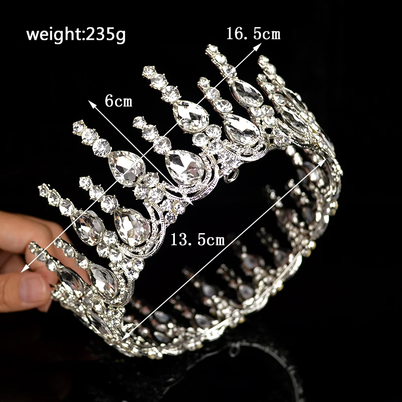 Ceny Modny wielobarwny kryształ srebrny luksusowy okrągły królowa ślub korona Diadem dla panny młodej Rhinestone Diadem głowy biżuteria akcesoria do włosów