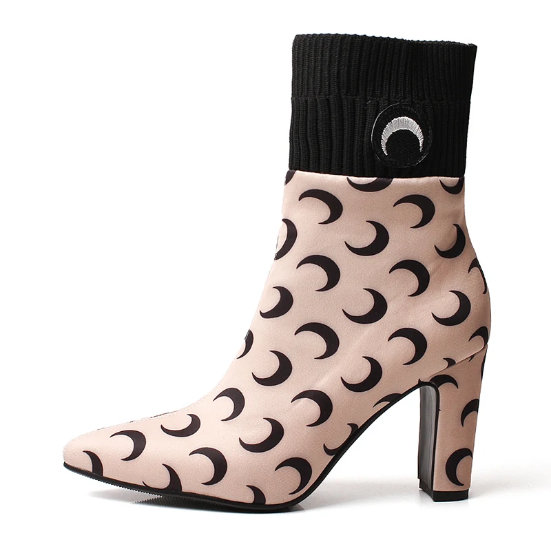 

New Fashion Women's Boots 8 CM Chunky Heels Winter Slip-on Ankle Shoes Sexy Ladies Botas Mujer for Party Box Packing 053