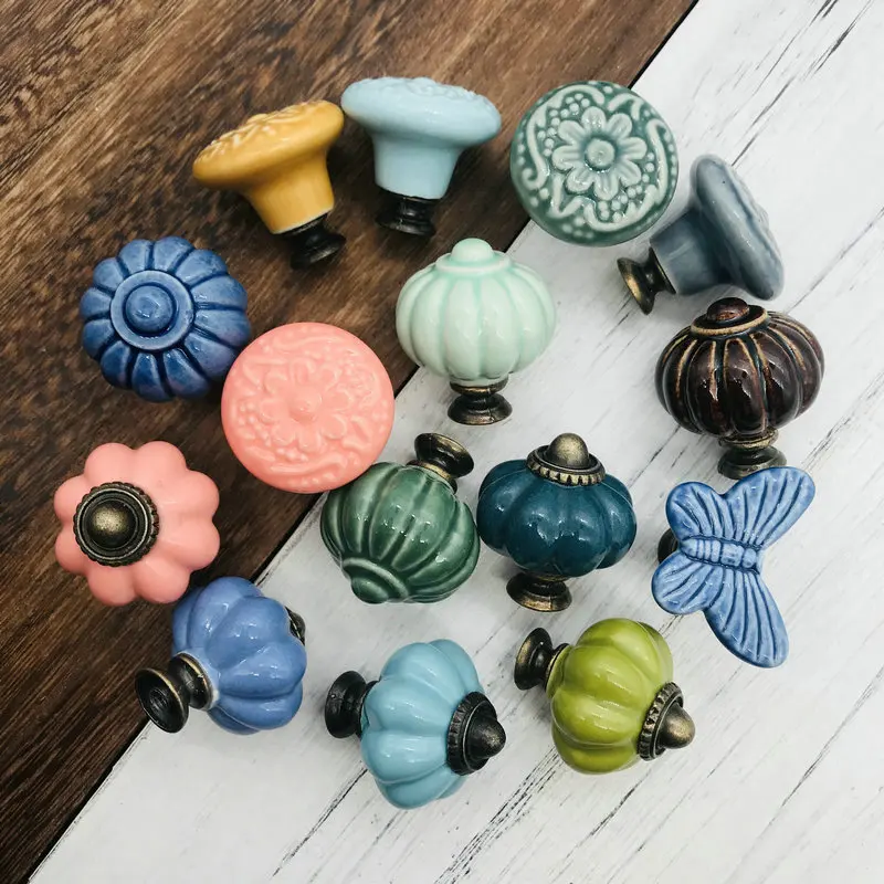 1x Multi Colored Ceramic Knobs Cabinet Knob Handle Dresser Knobs