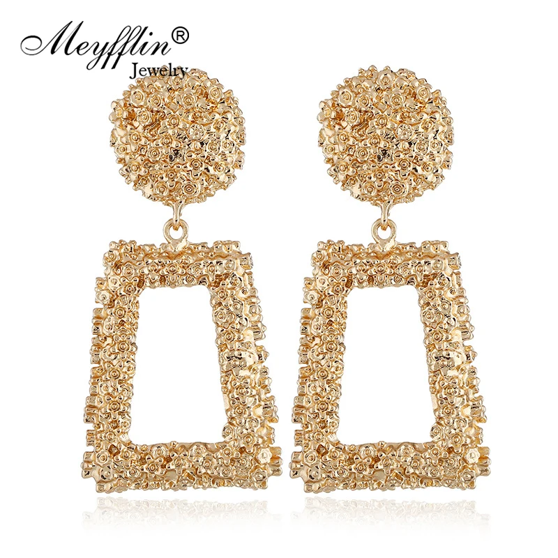 

Meyfflin Big Geometric Drop Earrings for Women Punk Alloy Statement Earring Female Fashion Gold Color Brincos Jewelry New Brand