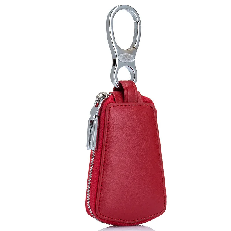 WINLIGTURE Genuine Leather Car Key Holder Bag Wallet Men Keychain Key Ring Case Women Keychain Pouch 588 - Color: red