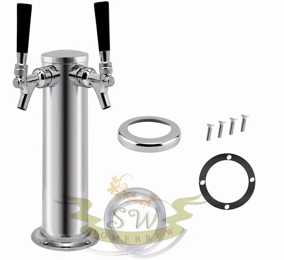 

Chrome Double Stainless Steel Tower Beer Tap Duel Faucet Draft Keg Kegerator