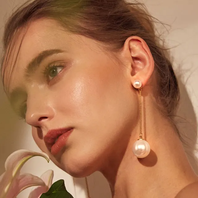 Fashion Cute Ear Wire Earrings Female Models Long Drop simulate Pearl