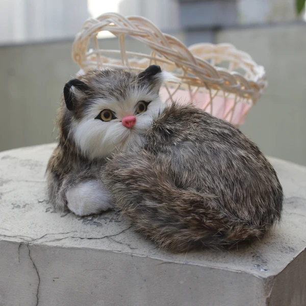 lifelike animal toy fake fur animated cats with basketin Stuffed