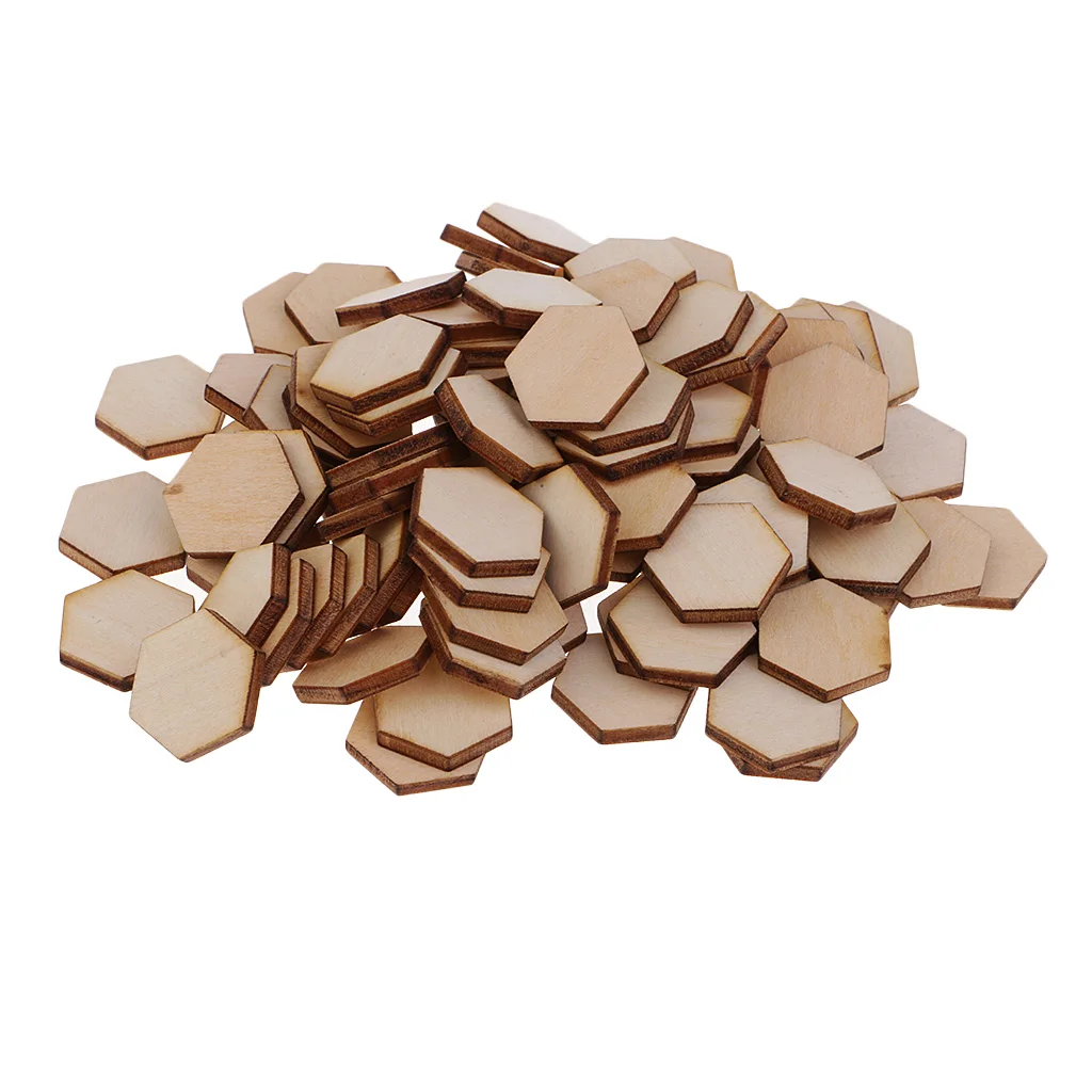 50/100/200pcs Wooden Hexagon Shapes MDF Cutouts Blank Embellishments Craft for DIY Scrapbooking Card Making Decoration Ornaments