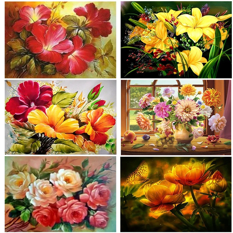 

5D Diy Diamond Flower Colorful Painting Set Crystal Cross Embroidery Paint Square Diamond Embossed Rhinestone Mosaic Decoration