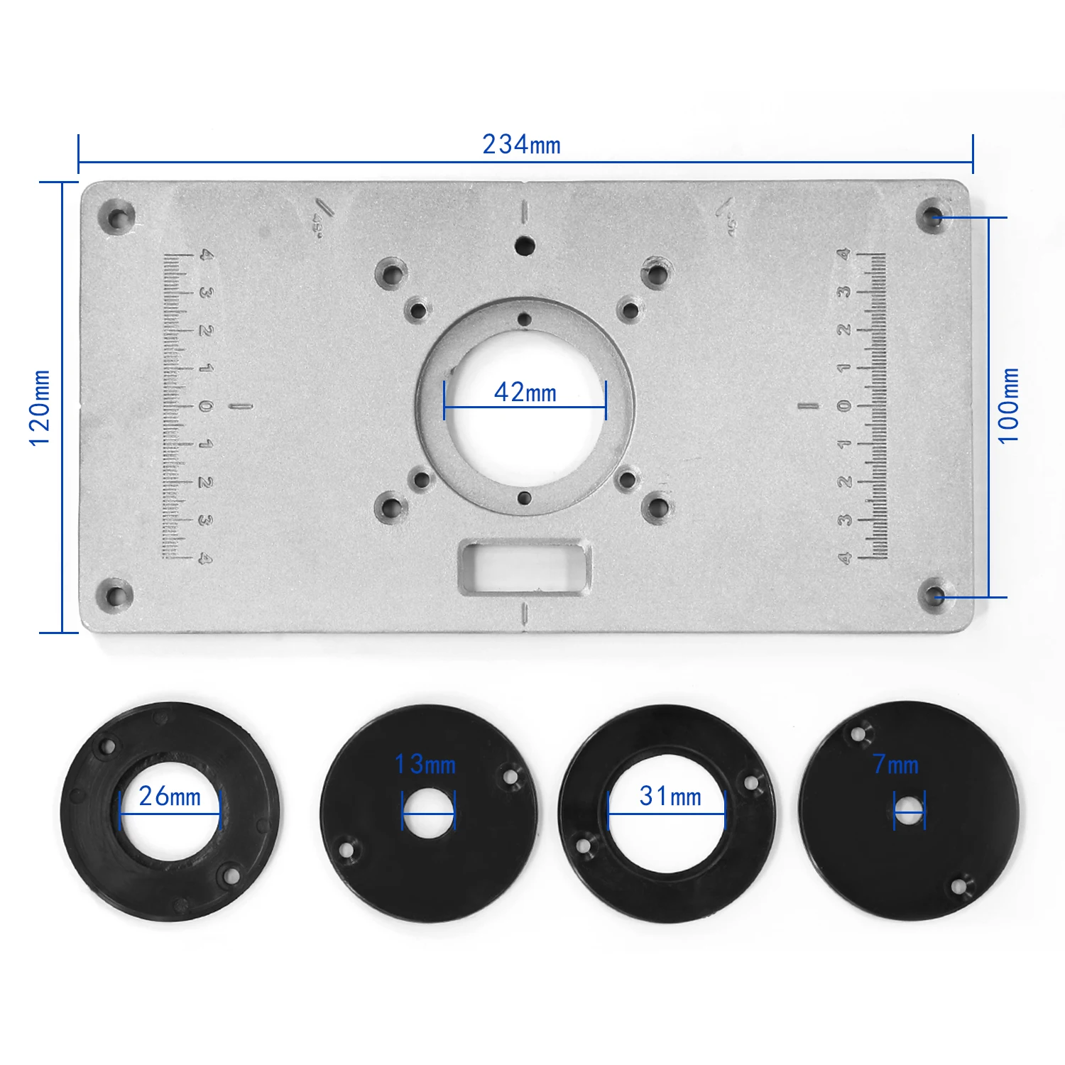 

Aluminum Router Table Insert Plate + 4 Rings Screws for Woodworking Benches 700C