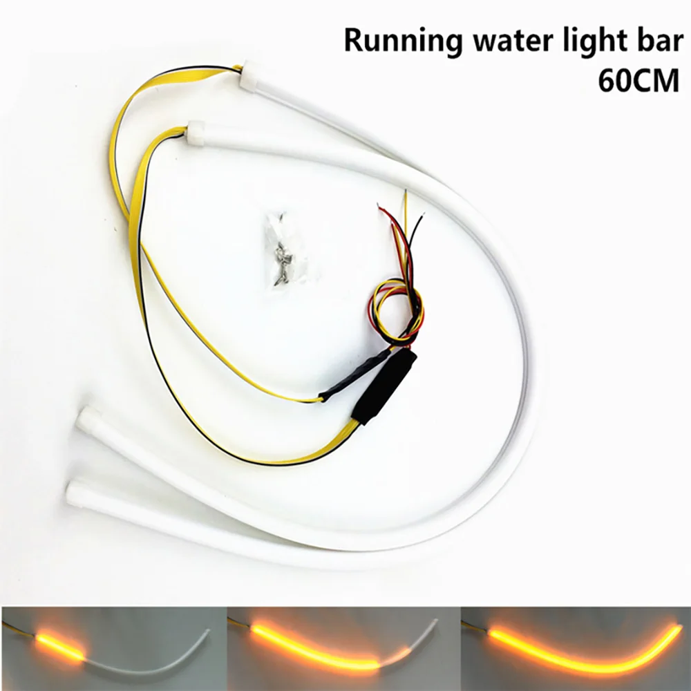 

2Pcs/Set 60CM LED Daytime Running Light Yellow Flowing Turn Signal Soft Article Guide Strip Styling Car Day Lamp
