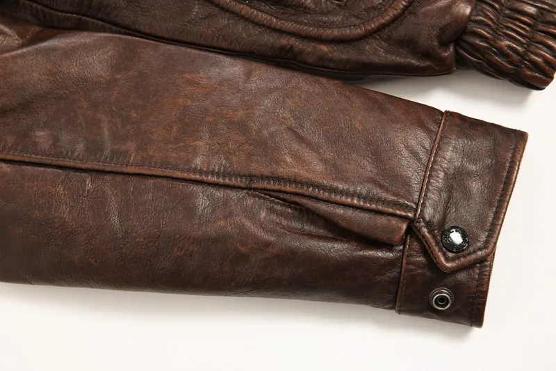 Винтажная кожаная куртка-бомбер, мужская куртка с рисунком, мотоциклетная куртка, натуральная кожа, мужская коричневая кожаная куртка