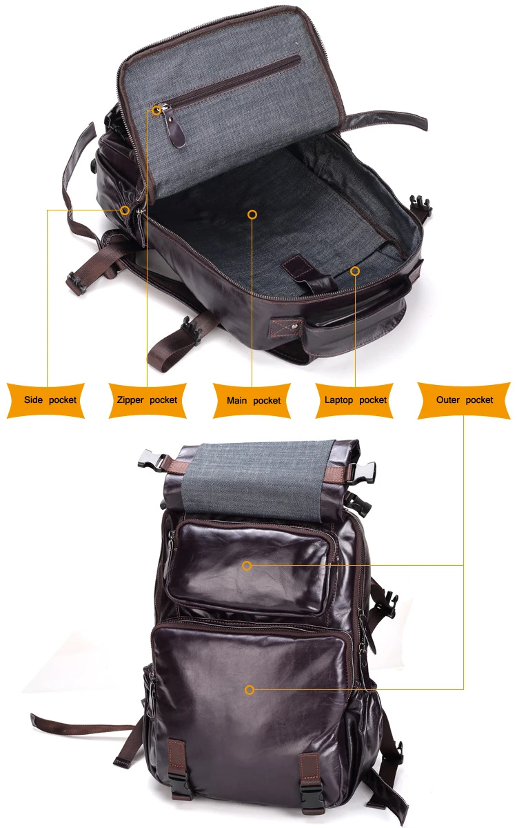 Men genuine leather backpack 26