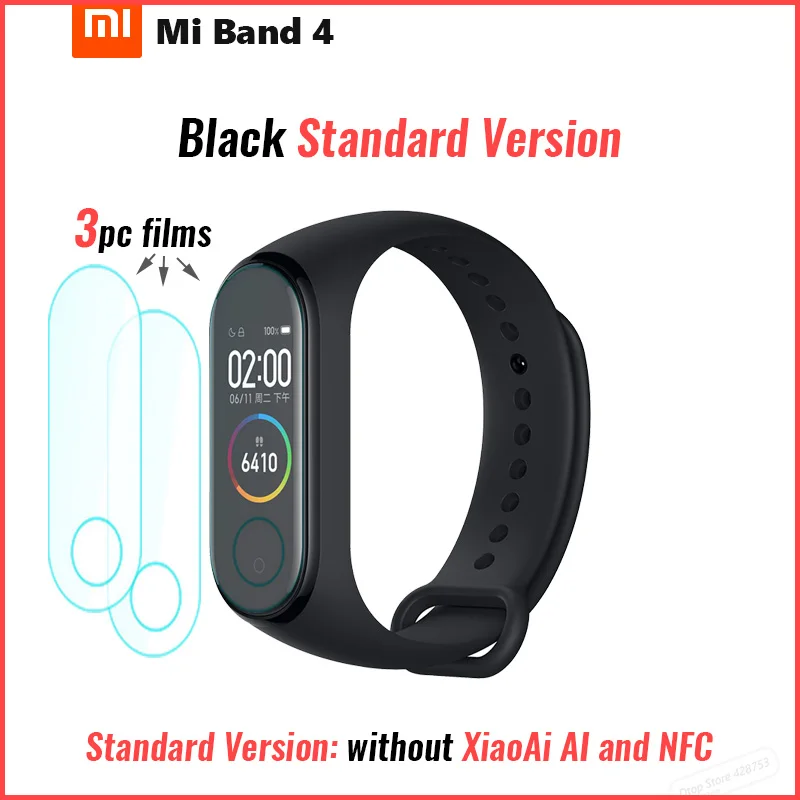 Xiaomi Mi смарт-браслет 4 Bluetooth 5,0 фитнес-браслет AMOLED цветной сенсорный экран Музыка AI пульс - Цвет: add 3pc films