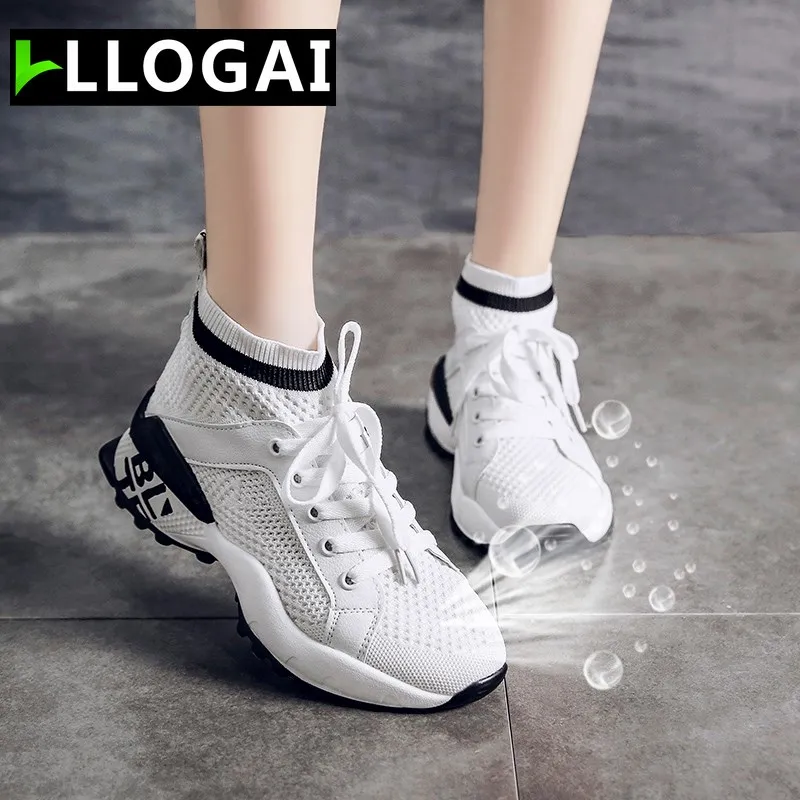 

Comfortable Rubber Platform Sneakers Women Casual Shoes High Top Breathable Mesh Ladies Running Shoes Autumn Women Shoes Lace-up