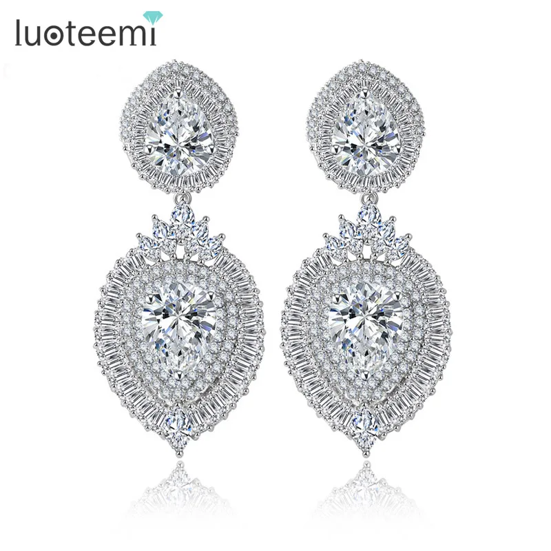 

LUOTEEMI New Korea Style Big Drop Earrings Elegant Double Waterdrop Tiny Crystal Dangle Brincos Jewelry for Women Christmas Gift