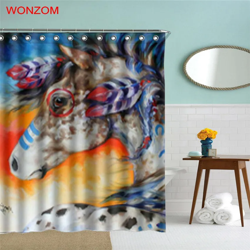 WONZOM 3D Животные полиэстер занавески для душа s ванная комната с 12 крючками водонепроницаемые аксессуары для декора Современная лошадь занавеска для ванной