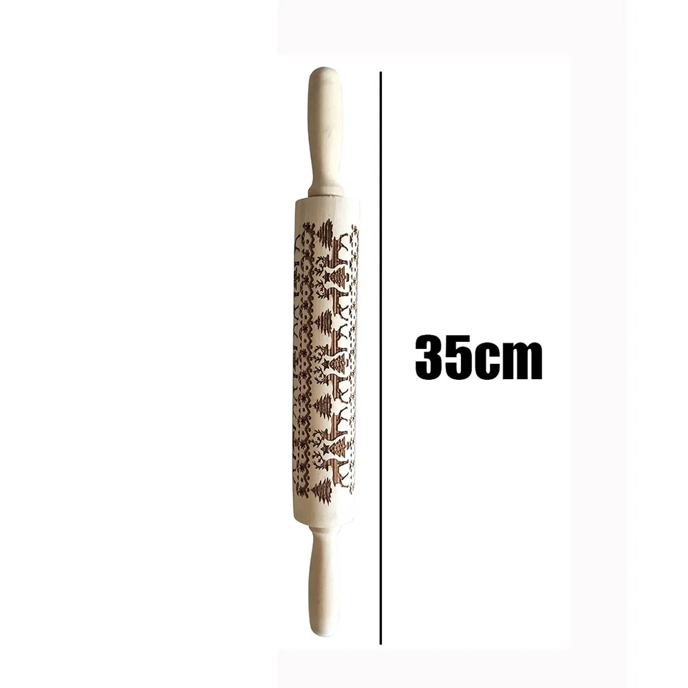 Christmas Rolling Pins Rock Snowflake Elk Wooden Rolling Pin Baking Cookies Biscuit Fondant Cake Embossing Roller#T2 - Color: As picture