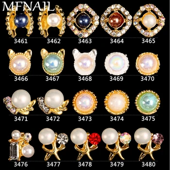 

3D Nail Art Jewelry Pearl Alloy Deco Crystal Rhinestones Glitter Tips DIY Nail Jewelry 100Pcs/Pack