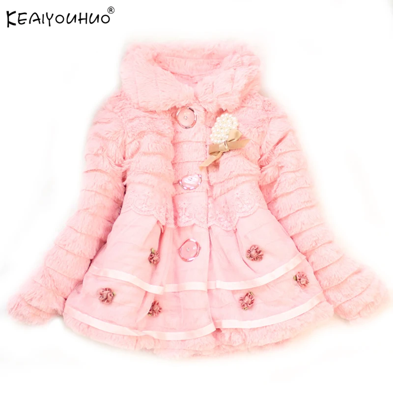 KEAIYOUHUO/ г. Зимние куртки для девочек, Высококачественная Осенняя верхняя одежда с искусственным мехом Куртка для маленьких девочек Хлопковое Детское пальто