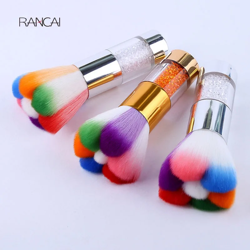 

RANCAI 1pcs Flower Powder Brush Blusher Contour Makeup Brushes Face Dust Cleaning Brush Cosmetics Tool Rainbow Hair Random Color