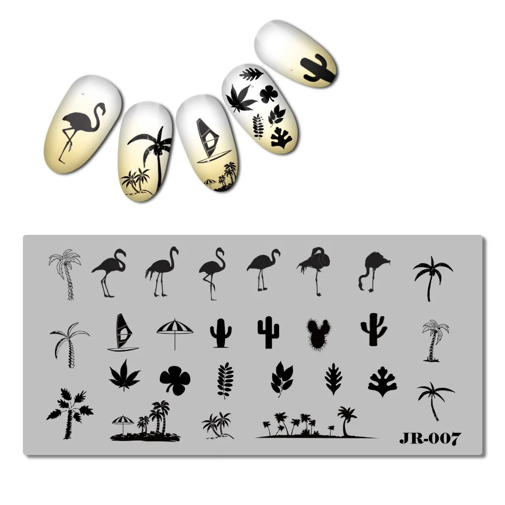 1 шт., штамповочная пластина для ногтей, тропический рай, шаблон для ногтей, фламинго, листья, растение, для дизайна ногтей, штамповочная пластина, инструменты для ногтей