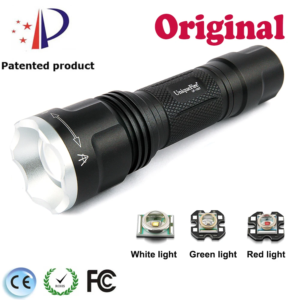 

UniqueFire UF-1507 Aluminum Tail-cap Switch XP-E Zoom Flashlight For Mini Focusing Rechargeable Torch Light (1*18650)