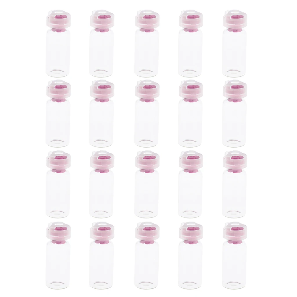 20Pcs 10ml Empty Sterile Glass Sealed Serum Vials Bottles Liquid Containers Transparent Body - 6 Colors Optional