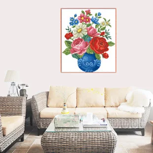 

45*40cm Needlework DIY Cross stitch,Full Embroidery kit set,floral flower in vase Cross-Stitch decoration painting Wholesale