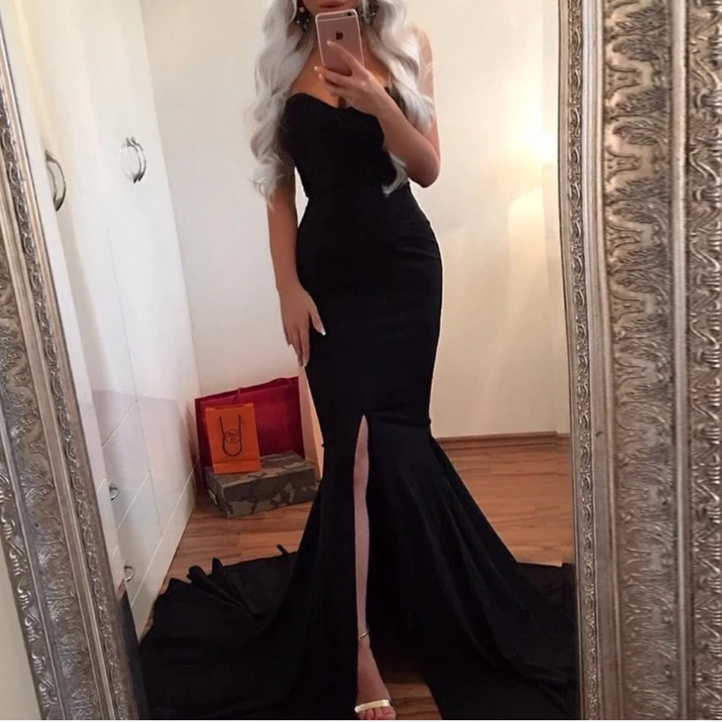 

Strapless Split Front Party Dress Sleeveless Maxi Dress Padded Elegant Evening Club Dress Red Black Backless Dress