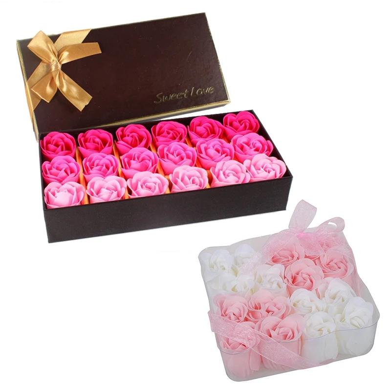 

16 Pcs Pink White Bathing Scented Rose Soap Petals & 18Pcs Creative Gradient Simulation Rose Soap Flower Rose Red