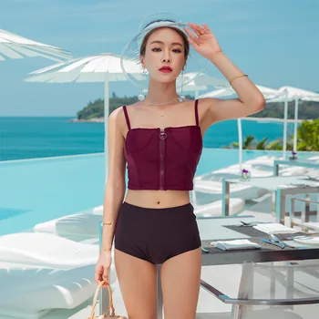 

Swimwear Women 2019 Push Up Korean Swimsuit Indoor Female New Color Zipper Sexy High Waist Abdomen Print Others Sierra Surfer