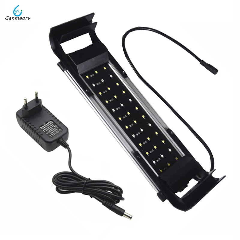 

20-40cm 6W Aquarium LED Lighting Fish Tank Light Lamp with Extendable Brackets 24 White and 12 Blue LEDs Fit for Aquarium decro
