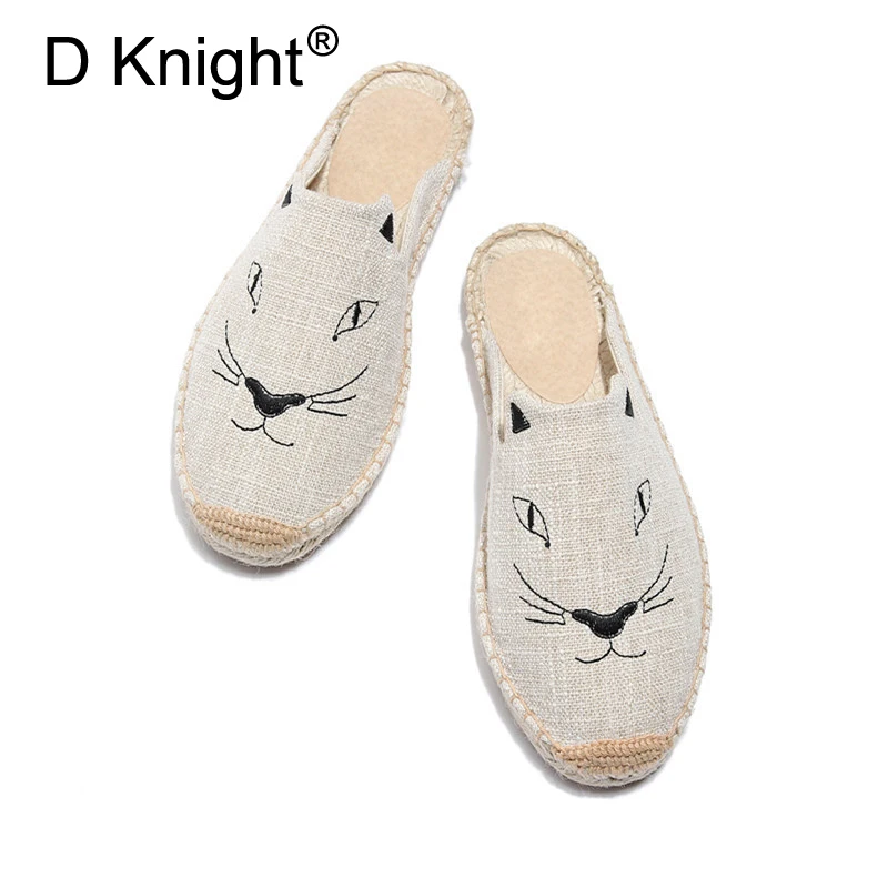 Zapatillas planas de lona con de gatos mujer, alpargatas bohemias a mano, zapatos sin cordones de Verano|Zapatillas| - AliExpress