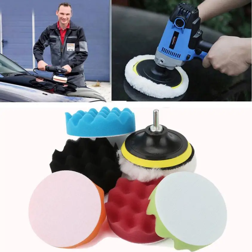 

Car Cleaning Pads 6Pcs 4inch Waffle Waxing Buffing Polishing Sponge Pads Car Polisher Drill Adapter Sept1