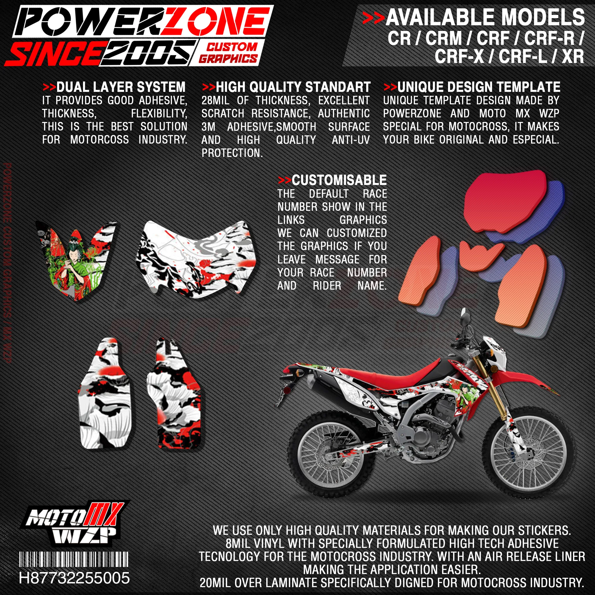 PowerZone на заказ футбольной команды Графика Фоны наклейки 3m Набор наклеек для HONDA CRF250L 2012- 005