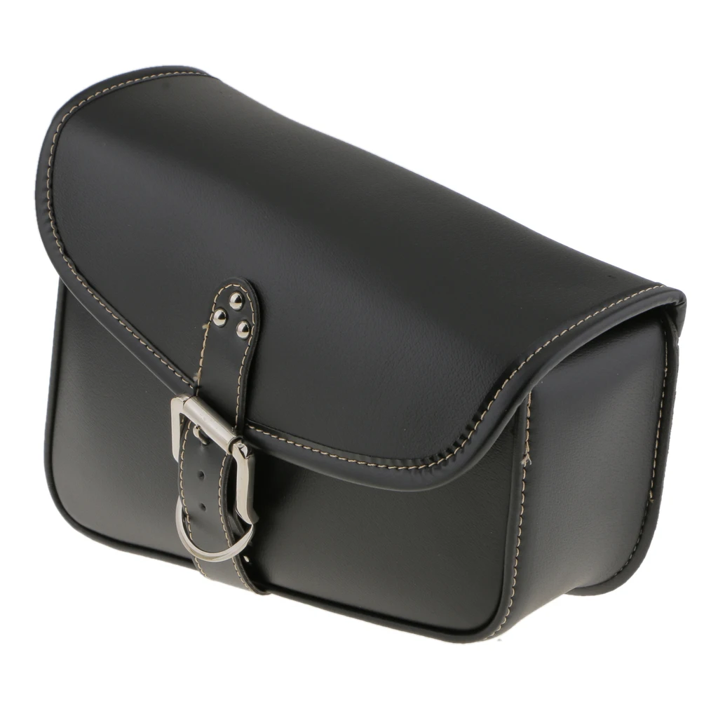 Black Motorcycle Saddle Leather Bag Storage Tool Pouch Black For Motorbike