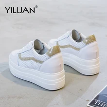 Yiluan/Новинка года; сезон весна-лето; белые кроссовки; женская повседневная обувь на полой подошве; удобная обувь на массивной платформе; женская обувь для девочек; размеры 34-39