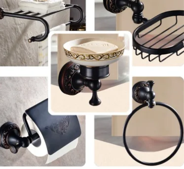 

Modern Black Wall Mounted Bath Hardware Set Luxury Brass Clothes Hooks Toilet Paper Holder Towel Bars Bathroom Accessories Set