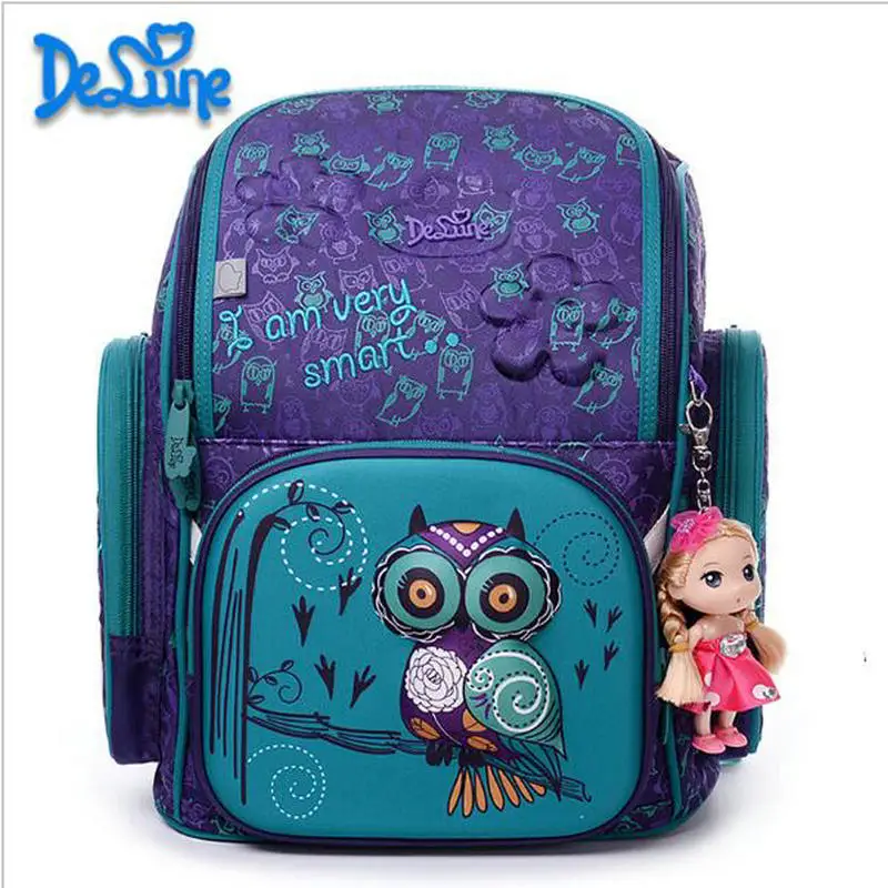

DELUNE Children Cartoon school bag 3D Cute Bear Flower Pattern Waterproof Orthopedic Backpack Schoolbag Mochila Infantil