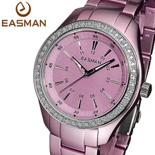 EASMAN часы женские2015 Розовый Фиолетовый Сверхлегкий Титан Алюминий кварцевые часы Циркон Gems водостойкой Наручные часы подарки девушке