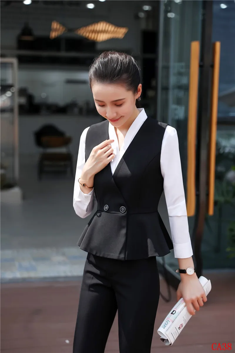 Формальная Мода Черная форма стили жилет пальто деловой женский жилет ...