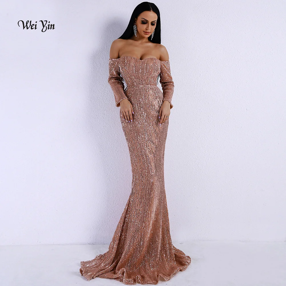 Saudi Arabic Gold Sequins Mermaid Evening Dress Long Sleeves Off Shoulder Elegant Women Formal Dress Party Prom Dresses 2019 Saudi Arabic Gold Sequins Mermaid Evening Dress Long Sleeves Off Shoulder Elegant Women Formal Dress Party Prom Dresses 2019
