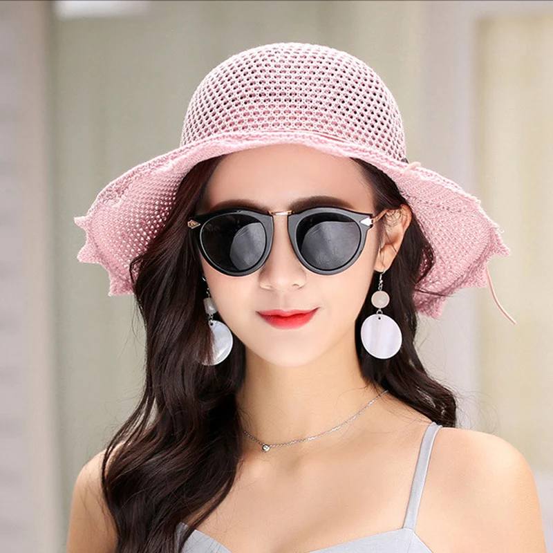 Женские летние пляжные шляпы Корейская версия дикого покрытия Соломенная шляпка Приморский солнцезащитный головные уборы уличные шляпа от солнца Складная соломенная шляпа