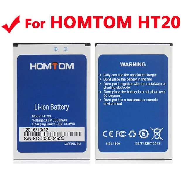 

HOMTOM HT20 Battery 100% Original Large Capacity 3500mAh Backup Batteries Replacement For HOMTOM HT20 Pro Smart Phone