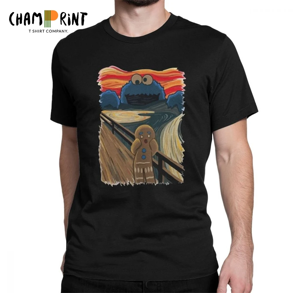 

Famous Painting Harajuku Clothing Shouting Screaming Gingerbread Men's T Shirts Sesame Street Tee Shirt Cookie Monster T-Shirts